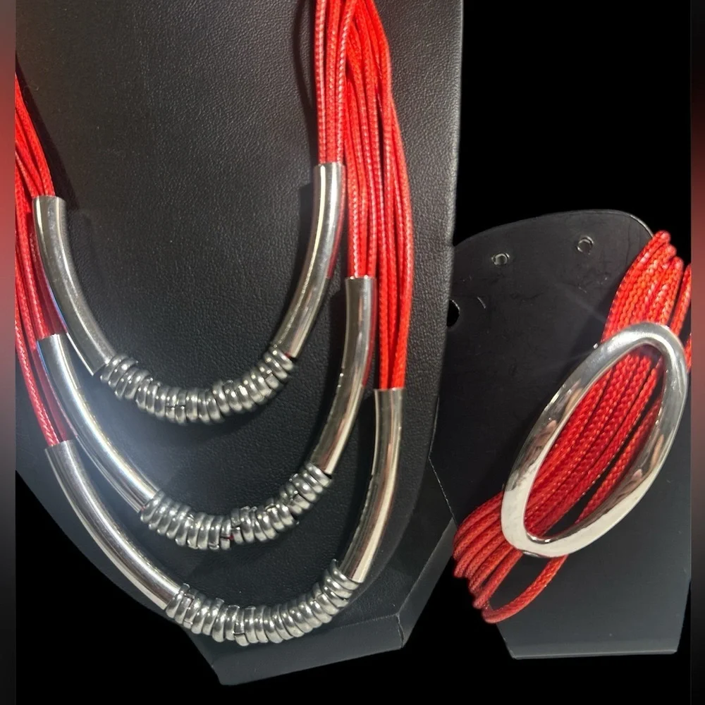 Paparazzi Red and Silver Necklace & Bracelet Set
